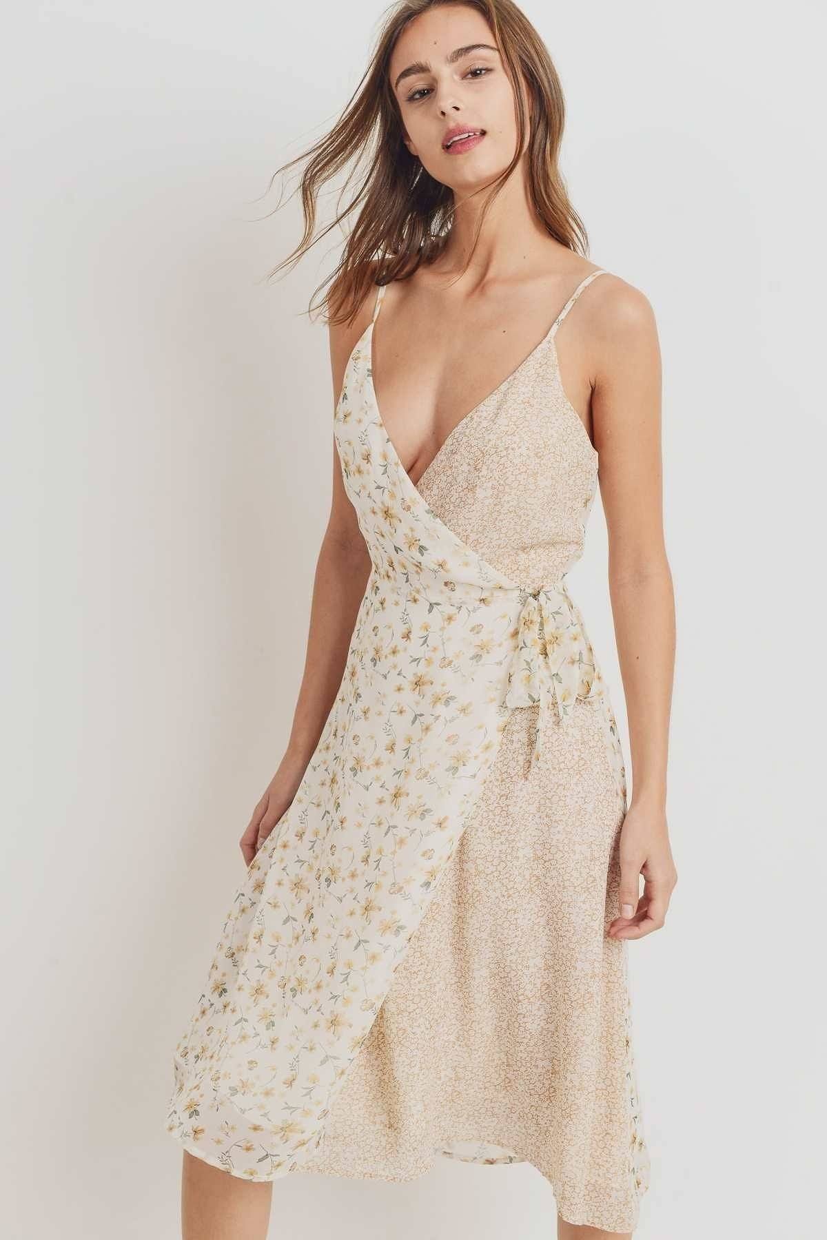 Floral Print Contrasted Side Tie Shoulder Strap Dress - Absolute Fashion 2020