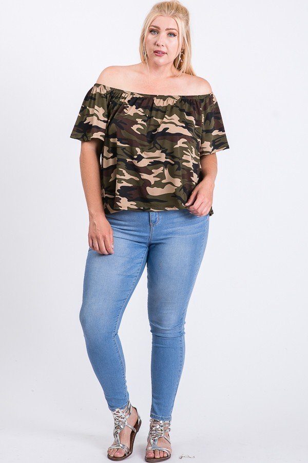 Camo Print Cool Off Shoulder Top - Absolute Fashion 2020