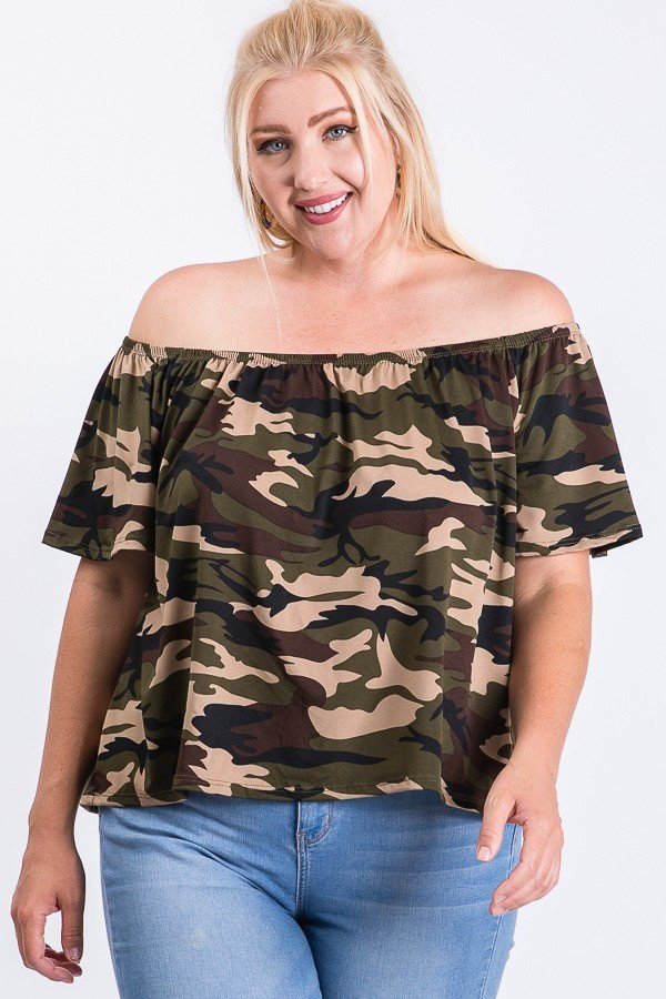 Camo Print Cool Off Shoulder Top - Absolute Fashion 2020