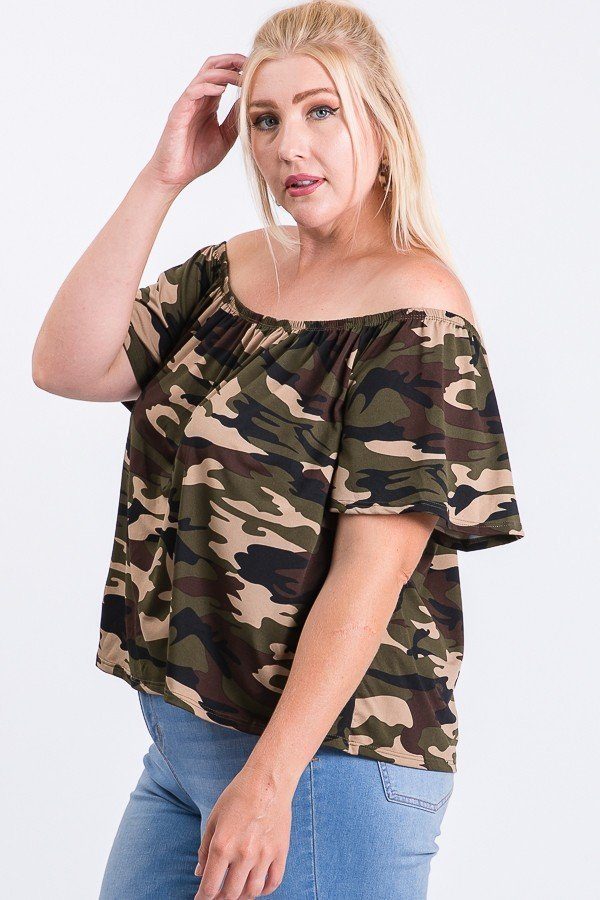 Camo Print Cool Off Shoulder Top - Absolute Fashion 2020