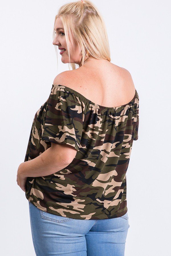Camo Print Cool Off Shoulder Top - Absolute Fashion 2020