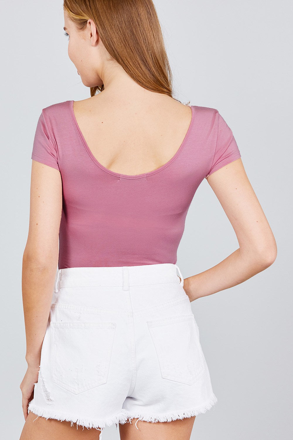Solid Short Sleeve Scoop Neck Bodysuit - Absolute Fashion 2020