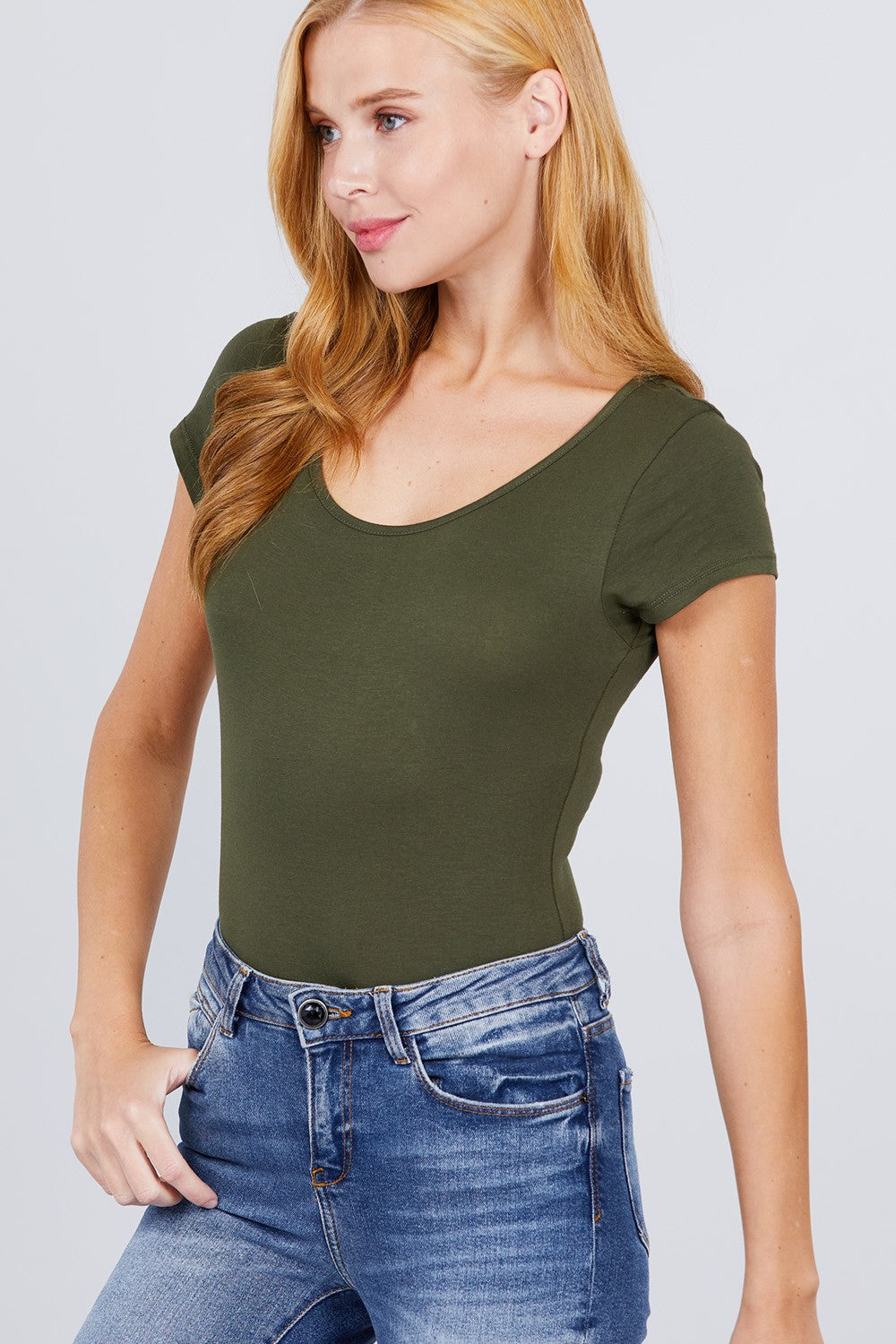 Solid Short Sleeve Scoop Neck Bodysuit - Absolute Fashion 2020
