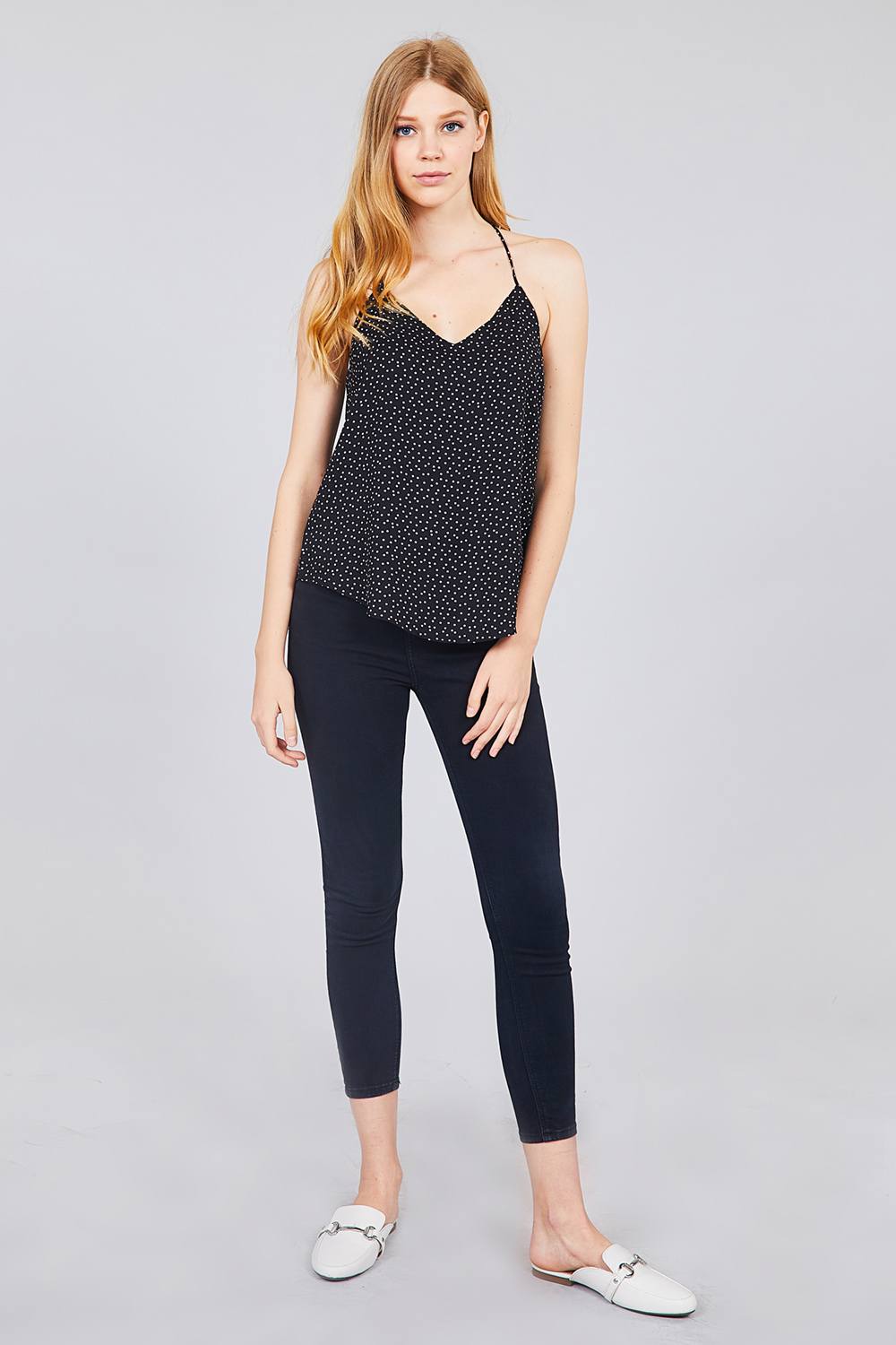 V-neck W/back Strap Dot Print Woven Cami Top - Absolute Fashion 2020