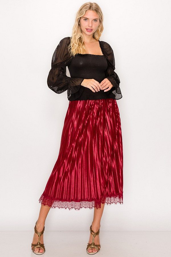 Lace Trim Accordion Pleated Midi Skirt - Absolute Fashion 2020