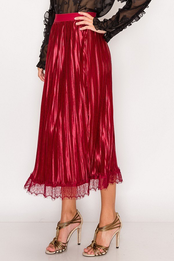 Lace Trim Accordion Pleated Midi Skirt - Absolute Fashion 2020