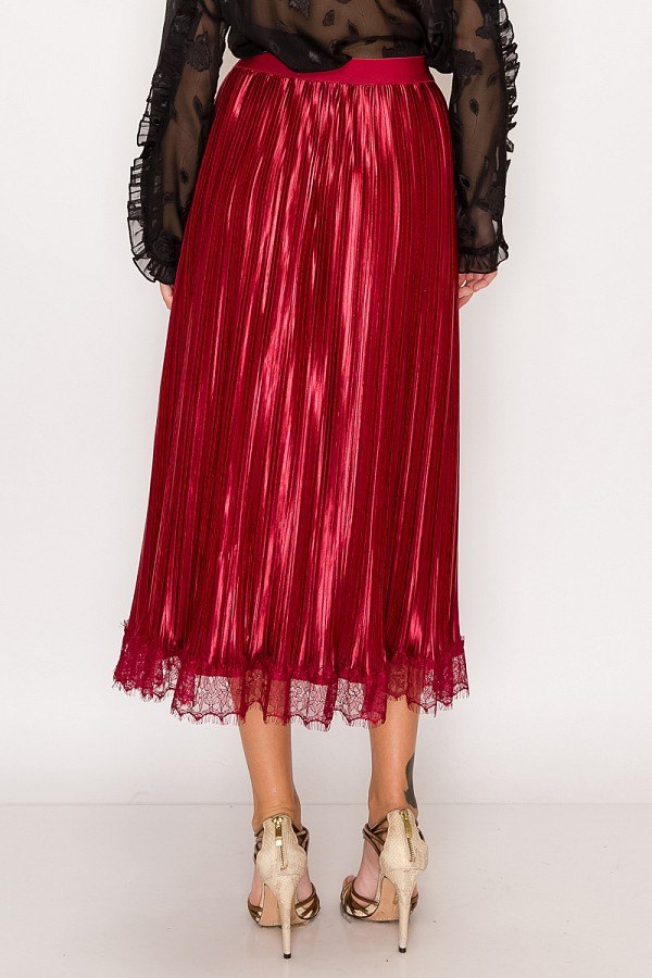 Lace Trim Accordion Pleated Midi Skirt - Absolute Fashion 2020