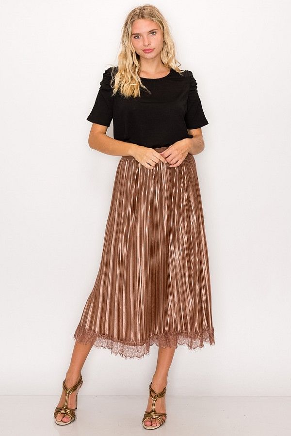 Lace Trim Accordion Pleated Midi Skirt - Absolute Fashion 2020