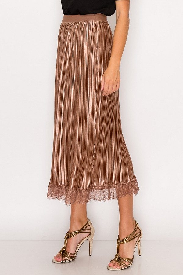 Lace Trim Accordion Pleated Midi Skirt - Absolute Fashion 2020
