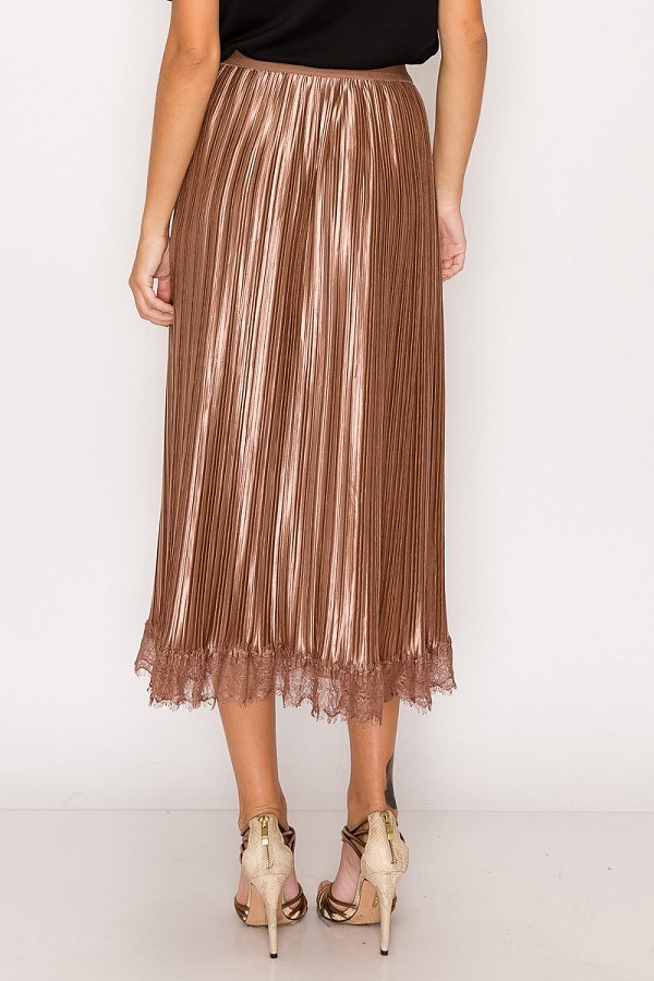 Lace Trim Accordion Pleated Midi Skirt - Absolute Fashion 2020