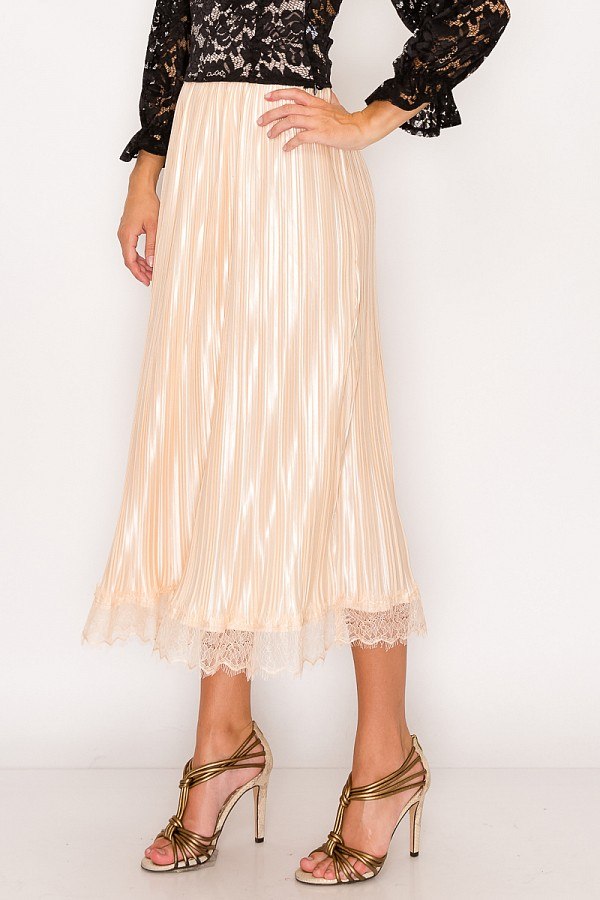 Lace Trim Accordion Pleated Midi Skirt - Absolute Fashion 2020