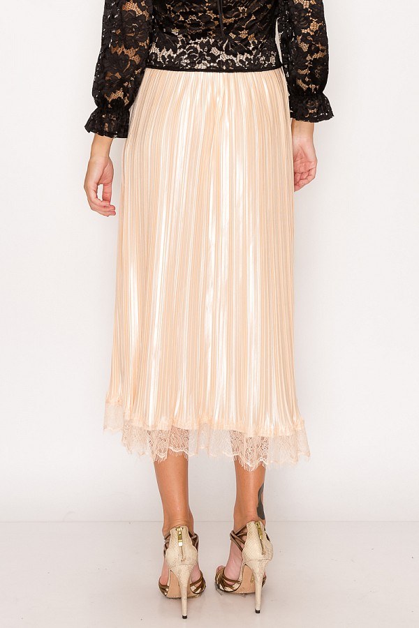 Lace Trim Accordion Pleated Midi Skirt - Absolute Fashion 2020