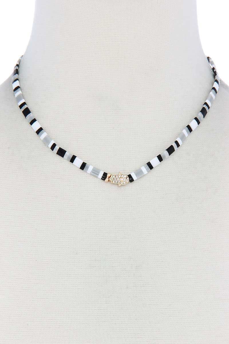 Hamsa Hand Charm Color Block Necklace - Absolute Fashion 2020