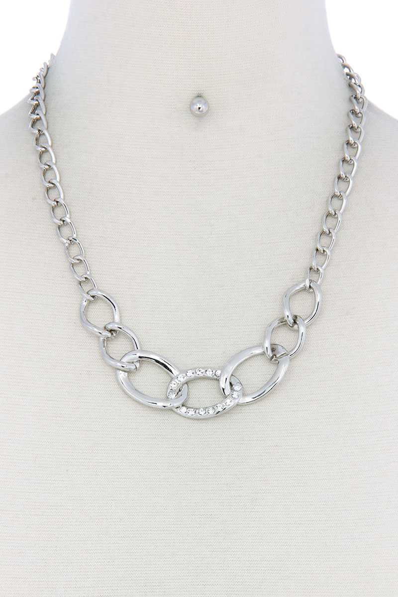 Rhinestone Oval Shape Linked Necklace - Absolute Fashion 2020