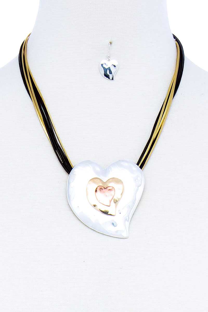 Fashion Triple Heart Pendant Necklace And Earring Set - Absolute Fashion 2020