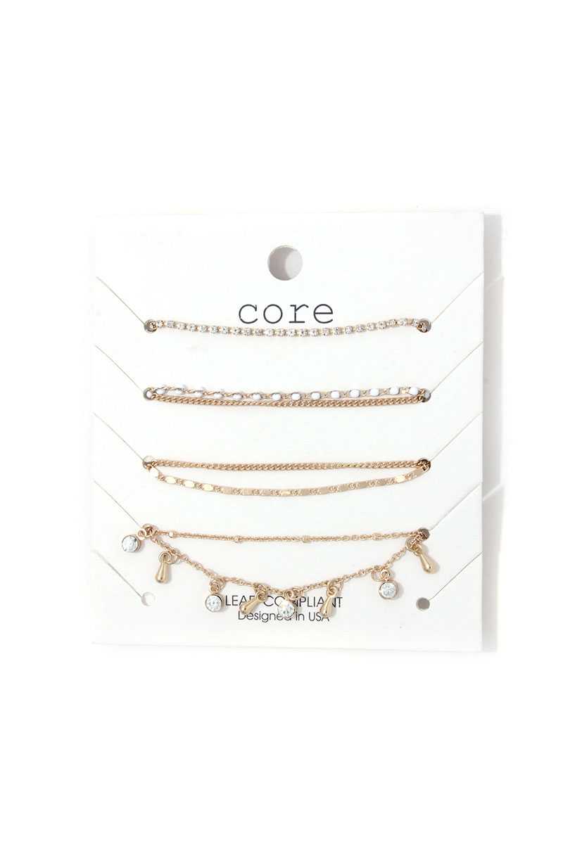 Rhinestone Dangle Metal Bracelet Set - Absolute Fashion 2020