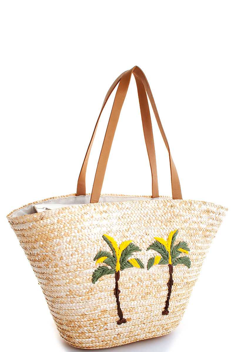 Chic Modern Natural Straw Woven Palm Tree Shopper Bag - Absolute Fashion 2020
