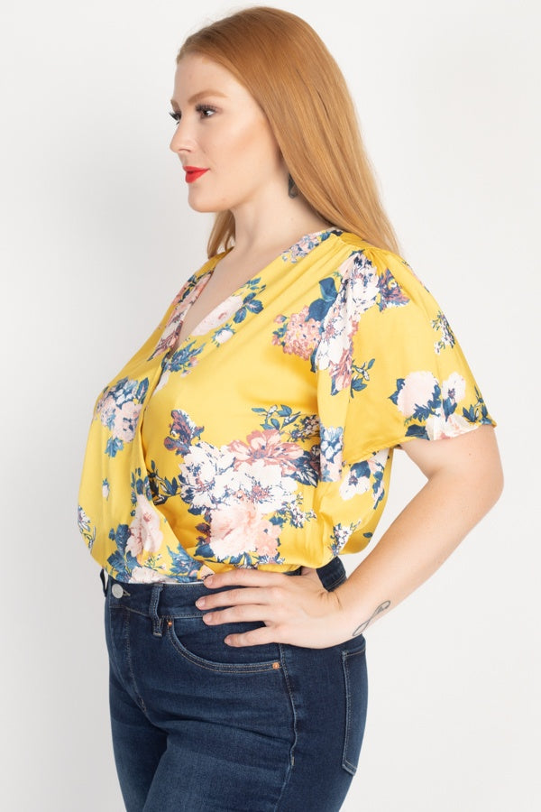 Floral Print Front Warp Bodysuit - Absolute Fashion 2020