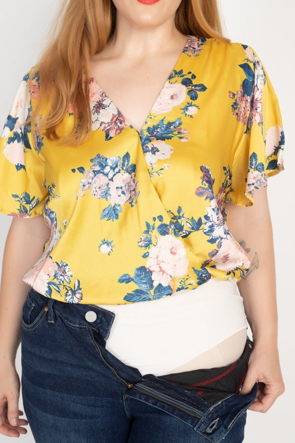 Floral Print Front Warp Bodysuit - Absolute Fashion 2020
