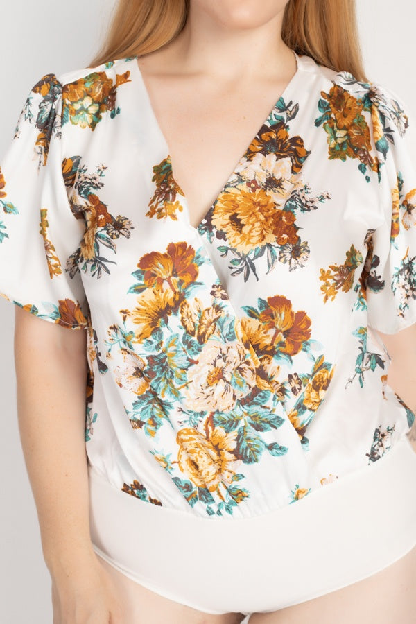Floral Print Front Warp Bodysuit - Absolute Fashion 2020