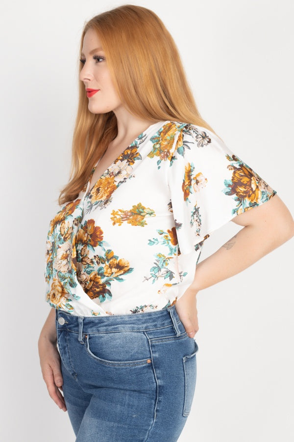 Floral Print Front Warp Bodysuit - Absolute Fashion 2020