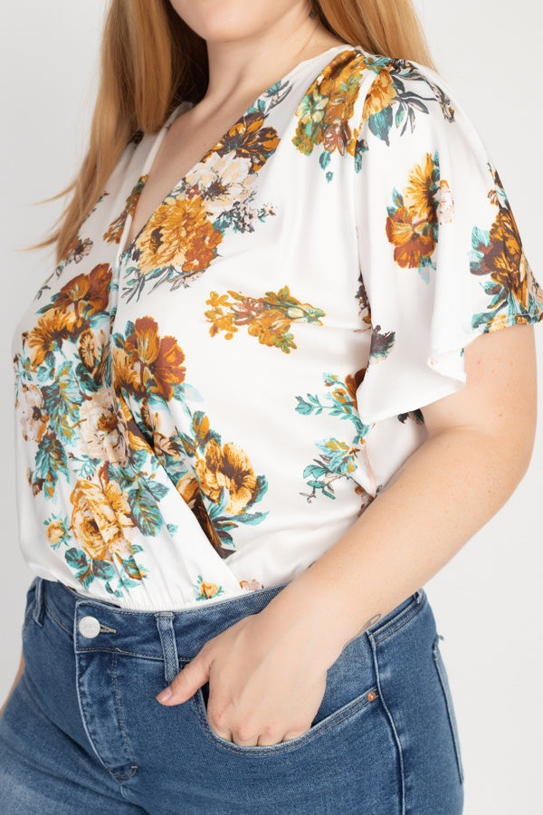 Floral Print Front Warp Bodysuit - Absolute Fashion 2020