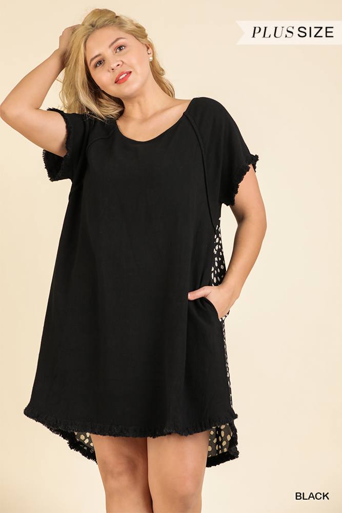 Short Ruffle Sleeve Round Neck Dress With Dalmatian Print Back And Ruffle Frayed Scoop Hem - Absolute Fashion 2020