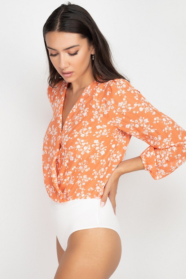 Floral & Shadow Striped Front Wrap Bodysuit - Absolute Fashion 2020