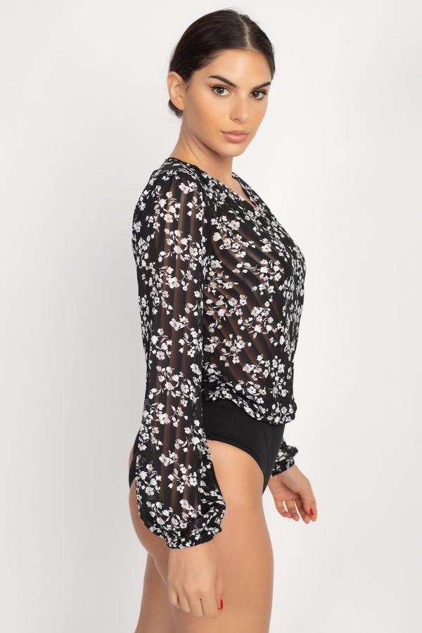 Floral & Shadow Striped Front Wrap Bodysuit - Absolute Fashion 2020