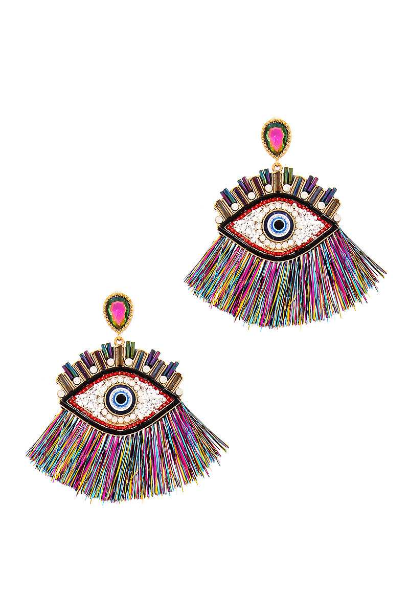Hot Trendy Eye And Fan Tassel Drop Earring - Absolute Fashion 2020