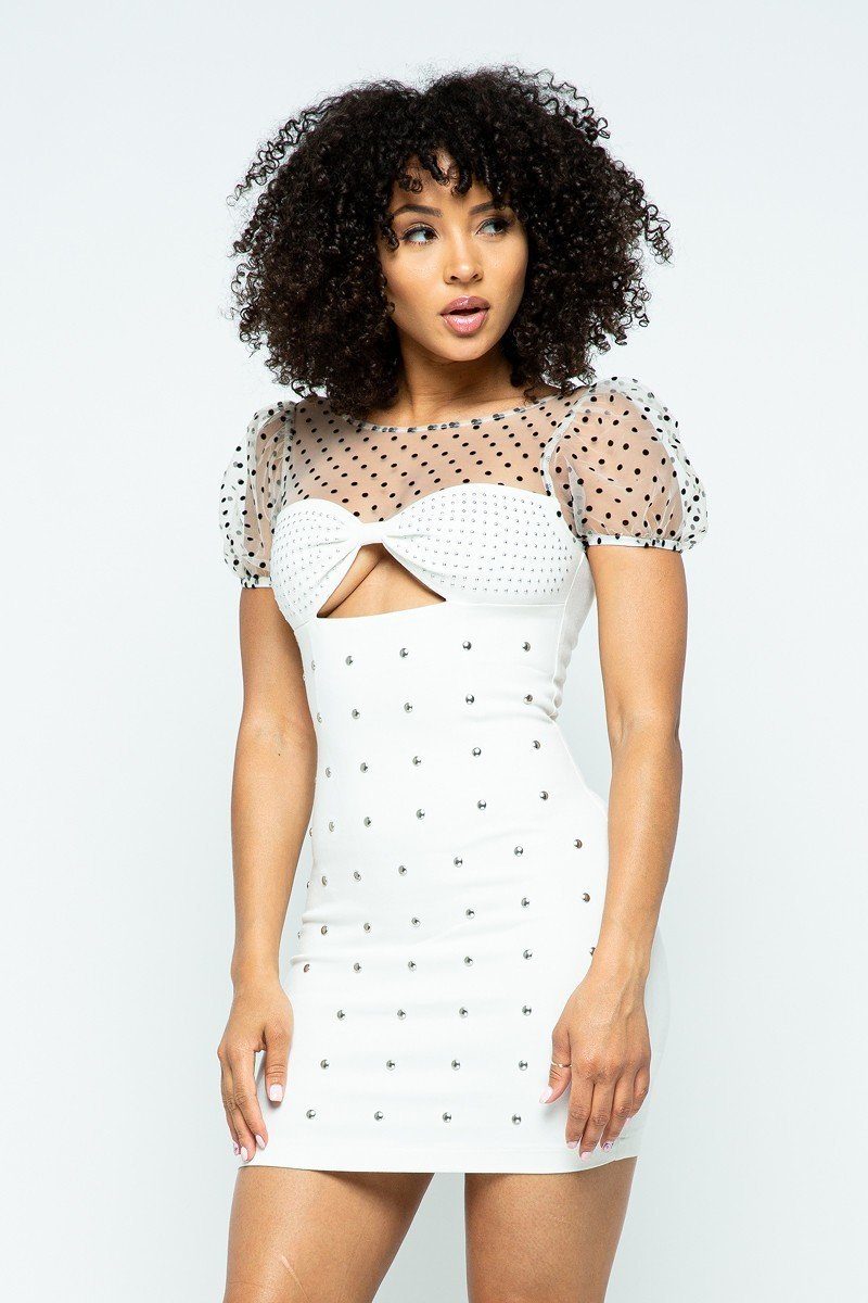 Stretchable Tight Mini Dress With Hot-fix Details And Center Back Open Zippered - Absolute Fashion 2020