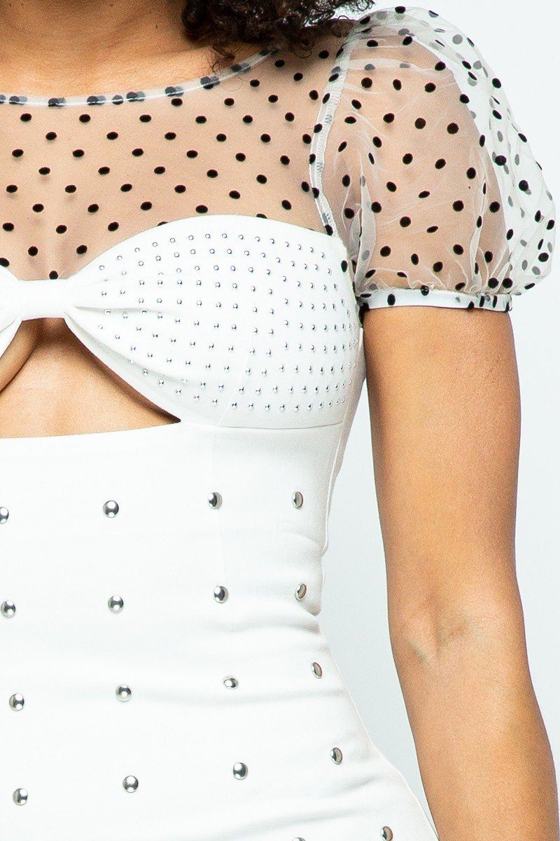 Stretchable Tight Mini Dress With Hot-fix Details And Center Back Open Zippered - Absolute Fashion 2020