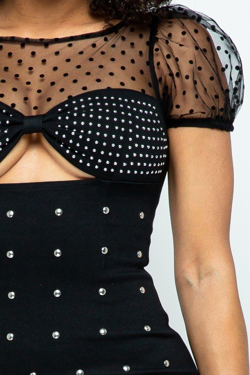 Stretchable Tight Mini Dress With Hot-fix Details And Center Back Open Zippered - Absolute Fashion 2020
