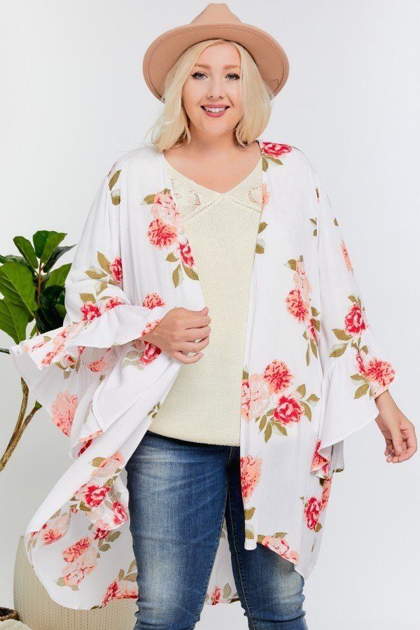 Floral Print Ruffle Detailed Draped Longline Maxi Kimono Cardigan - Absolute Fashion 2020