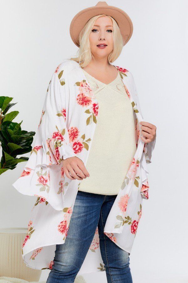 Floral Print Ruffle Detailed Draped Longline Maxi Kimono Cardigan - Absolute Fashion 2020