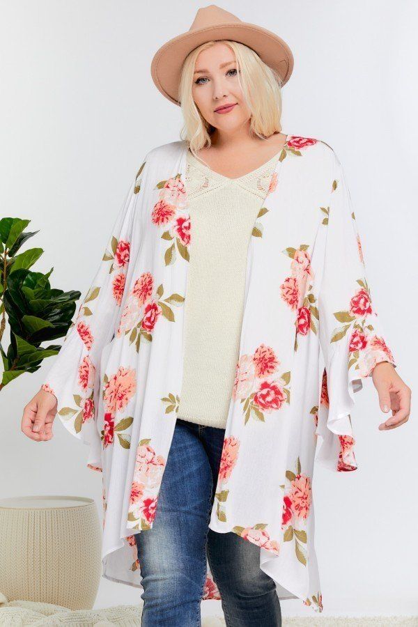 Floral Print Ruffle Detailed Draped Longline Maxi Kimono Cardigan - Absolute Fashion 2020