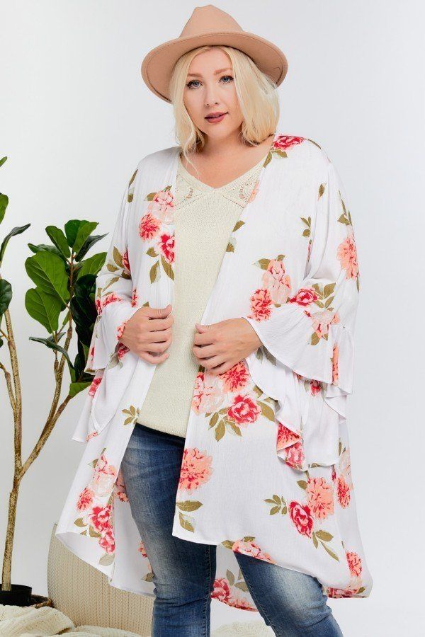 Floral Print Ruffle Detailed Draped Longline Maxi Kimono Cardigan - Absolute Fashion 2020