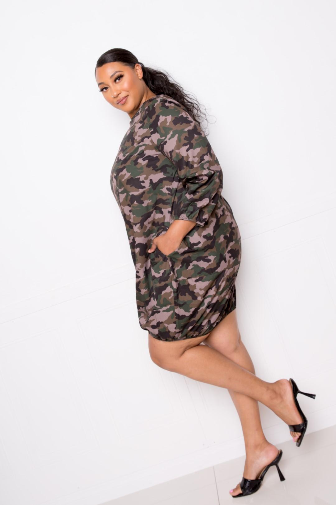 Camo Bubbled Poplin Dress - Absolute Fashion 2020