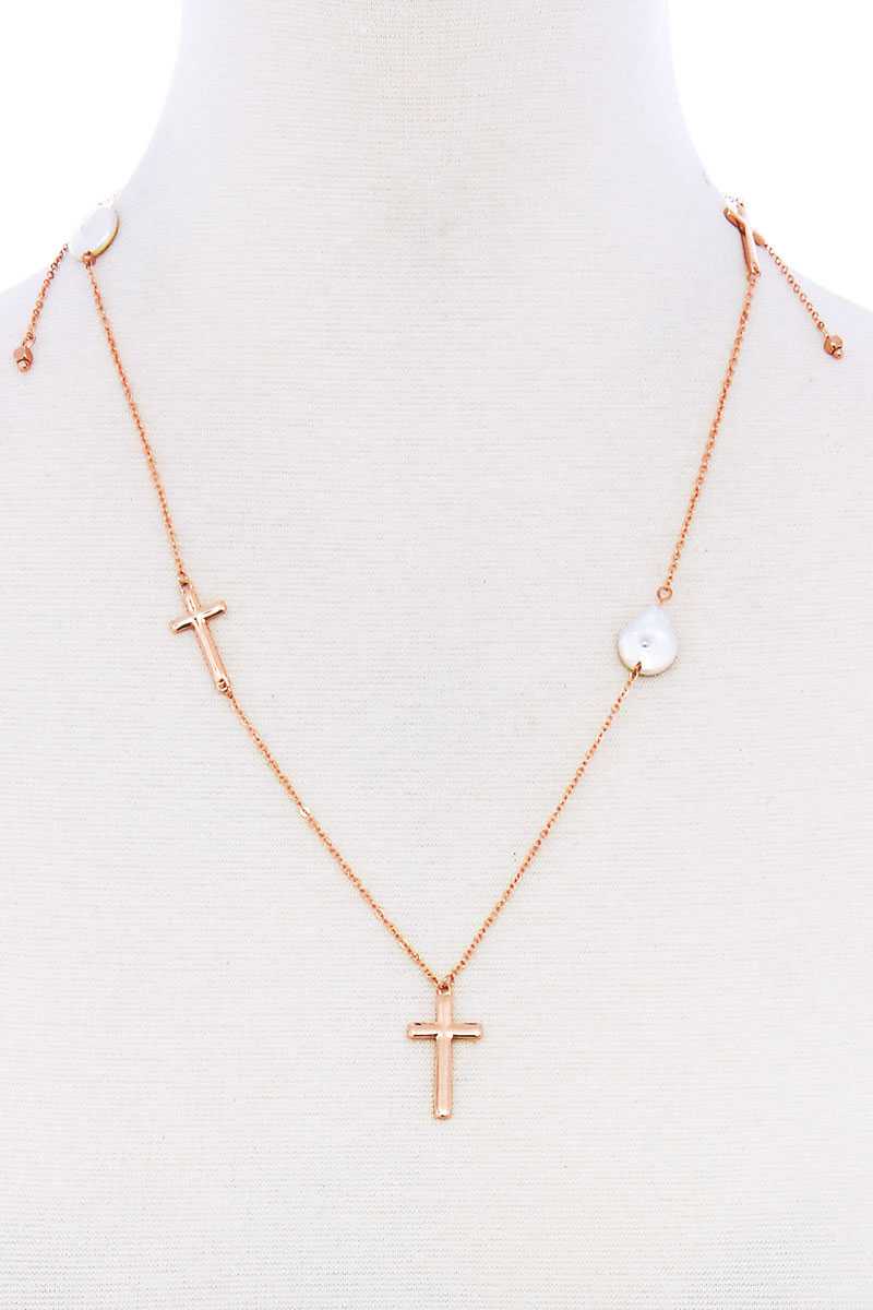 Triple Cross And Pearl Pendant Endless Necklace - Absolute Fashion 2020