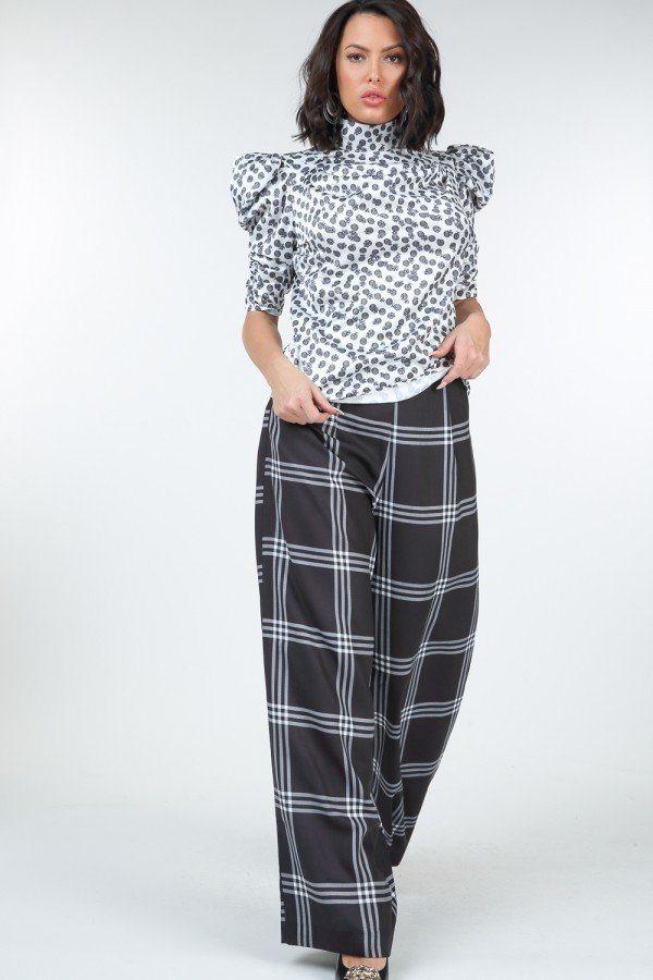 High Waist Plaid Print Wide Leg Pants - Absolute Fashion 2020