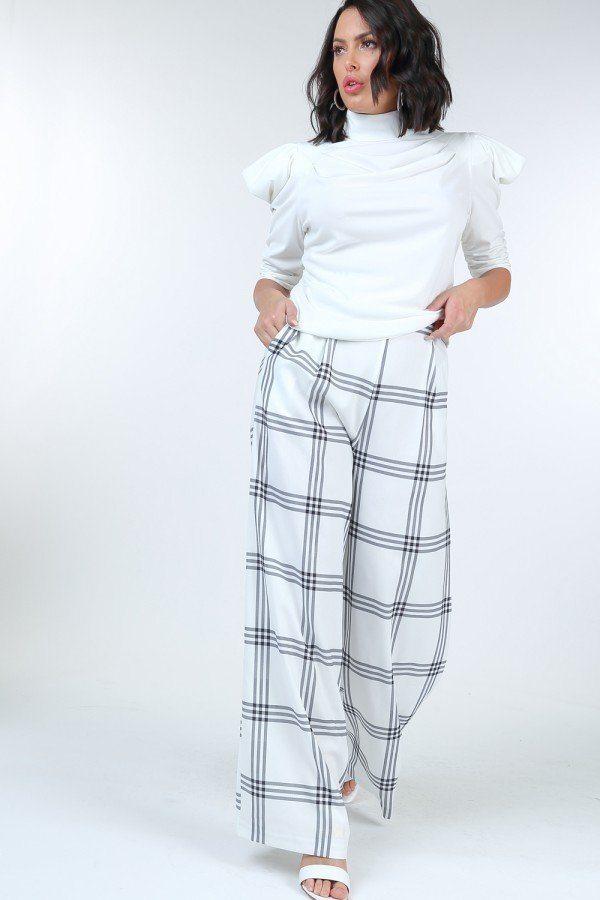 High Waist Plaid Print Wide Leg Pants - Absolute Fashion 2020