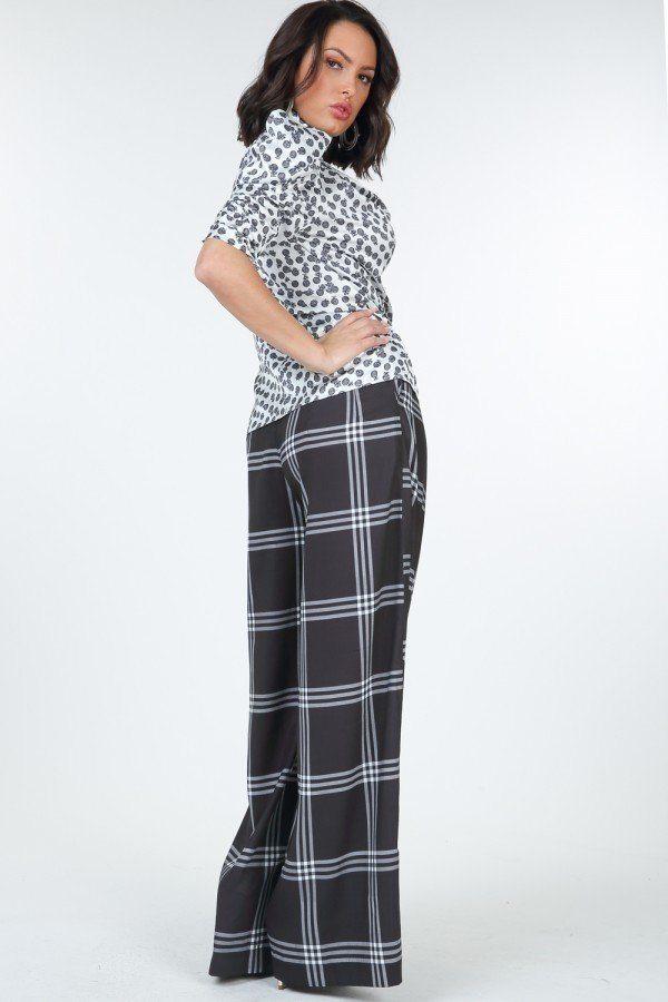 High Waist Plaid Print Wide Leg Pants - Absolute Fashion 2020