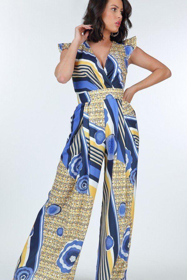 Ruffle Sleeve Surplice Jumpsuit - Absolute Fashion 2020