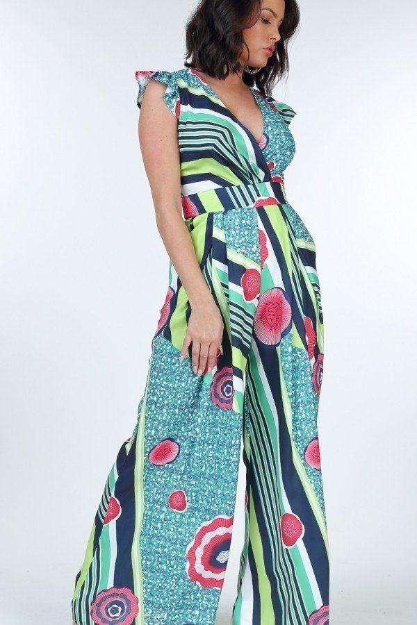 Ruffle Sleeve Surplice Jumpsuit - Absolute Fashion 2020