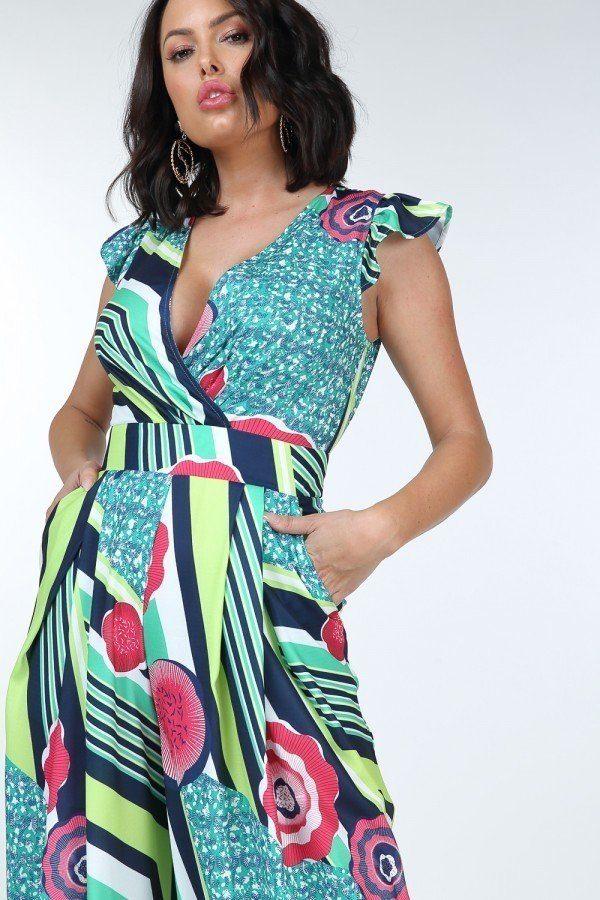 Ruffle Sleeve Surplice Jumpsuit - Absolute Fashion 2020