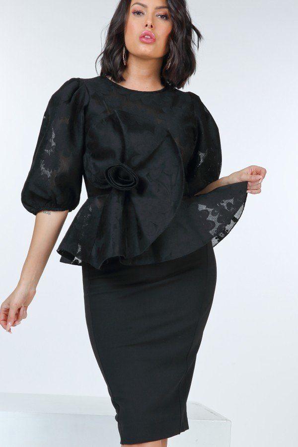 Puff Sleeve Flower Patch Lace Peplum Top - Absolute Fashion 2020