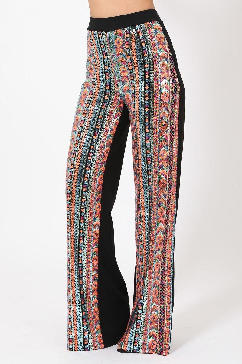 High Waist Colorful Sequins Pattern Pants - Absolute Fashion 2020