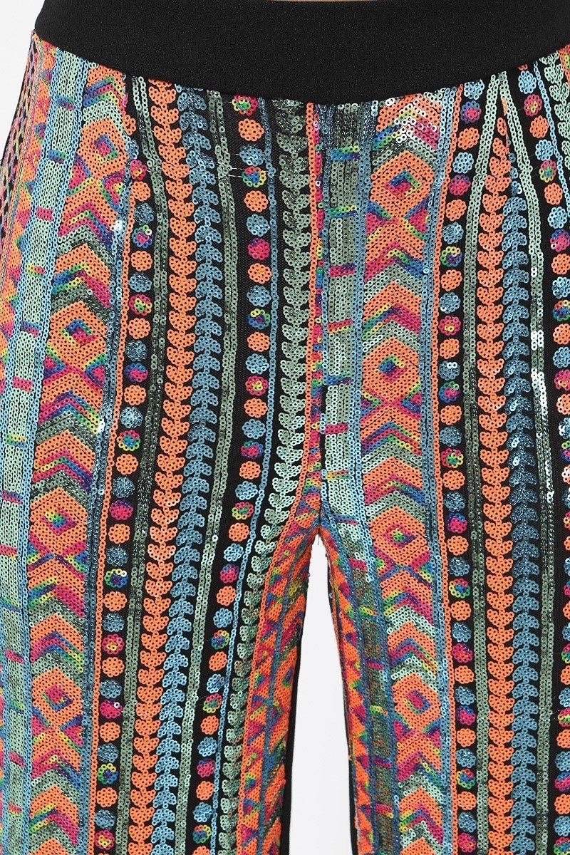 High Waist Colorful Sequins Pattern Pants - Absolute Fashion 2020
