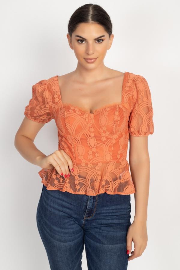 Sheer Lace Sweetheart Flounce Top - Absolute Fashion 2020