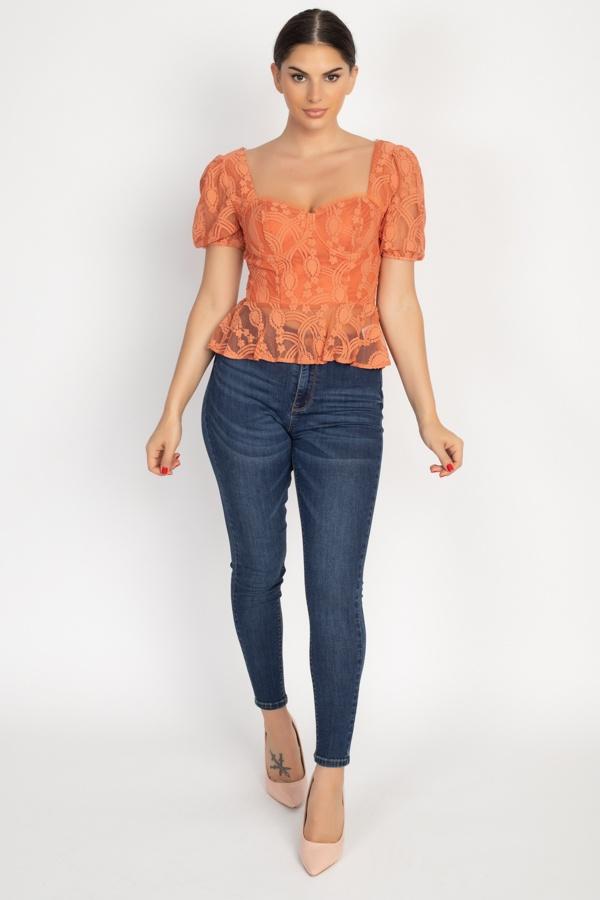 Sheer Lace Sweetheart Flounce Top - Absolute Fashion 2020